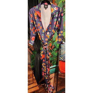 Retro-Inspired Unique Vintage Floral Wrap Jumpsuit L 10-12 Multicolor Polyester